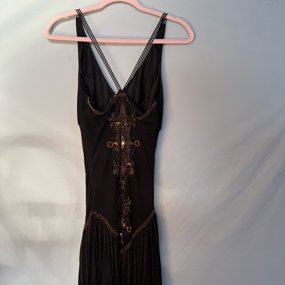 EUC Cache Silk Beaded Maxi Dress | Size 4 | Black Bronze Boho - Picture 12 of 14